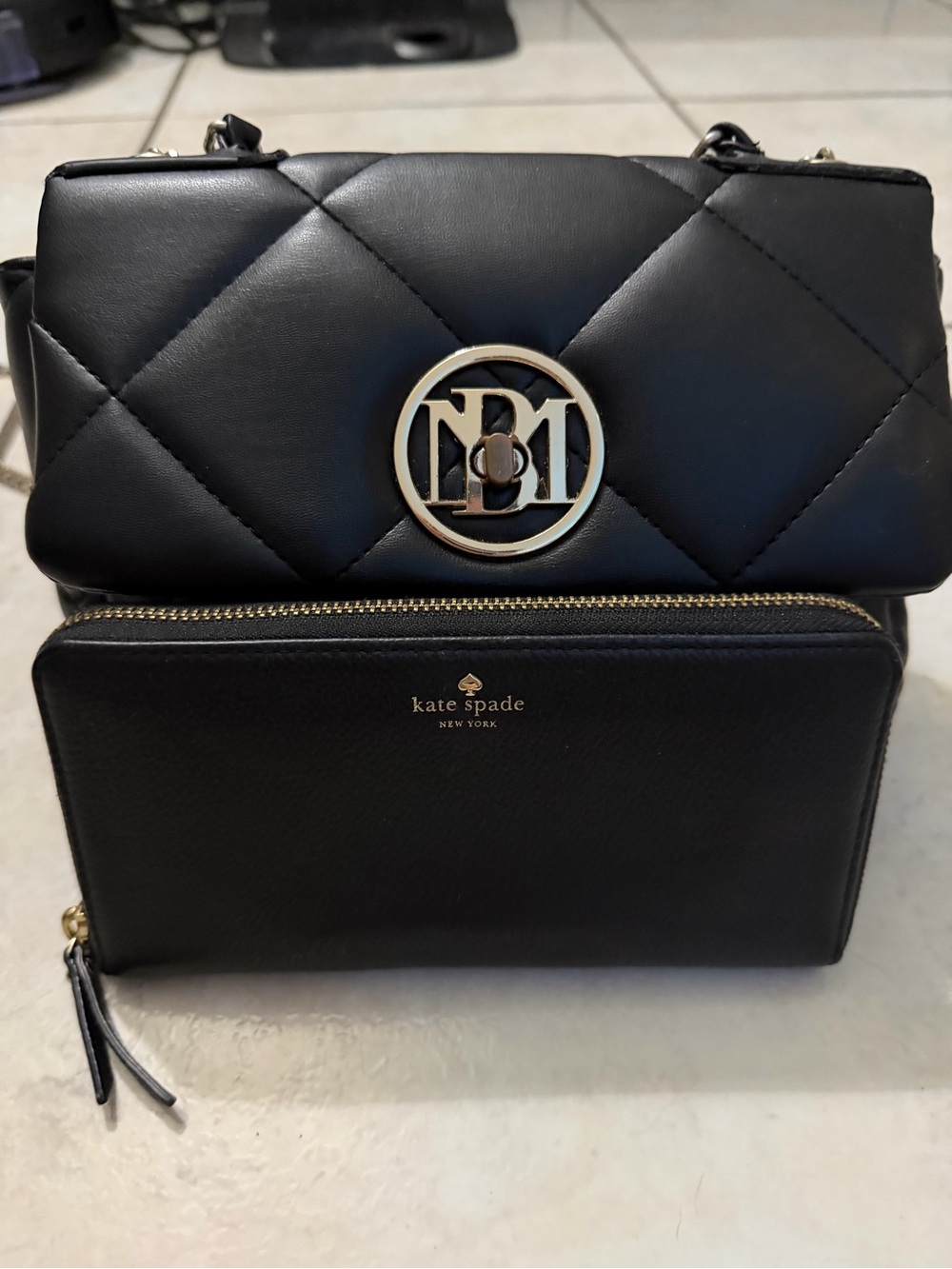 Badgley Mischka Black Quilted Crossbody with Gold Logo